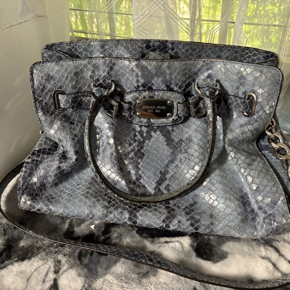 Michael Kors Blue Snake Print Satchel